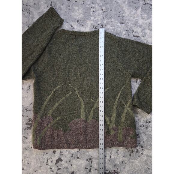 Orvis 100% Wool Green Sweater- Fox Animal Cozy Grandpa Size Medium - Picture 7 of 7